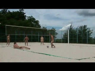 naked guys play volleyball